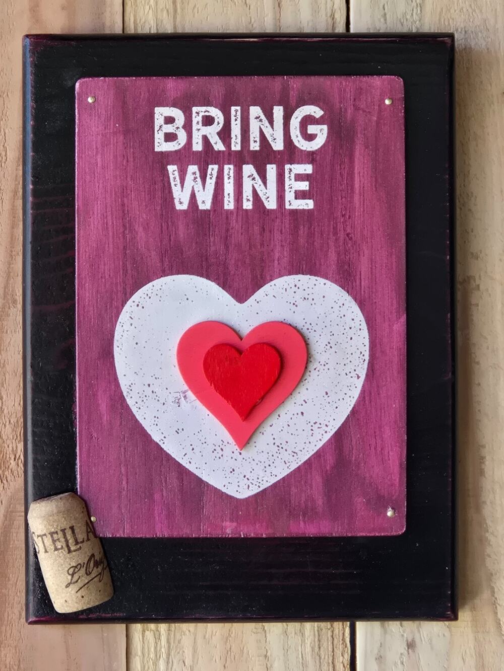 Wine plaque / Sign with Hearts, Decorative 3-Dimensional, Handmade, Solid Wood
